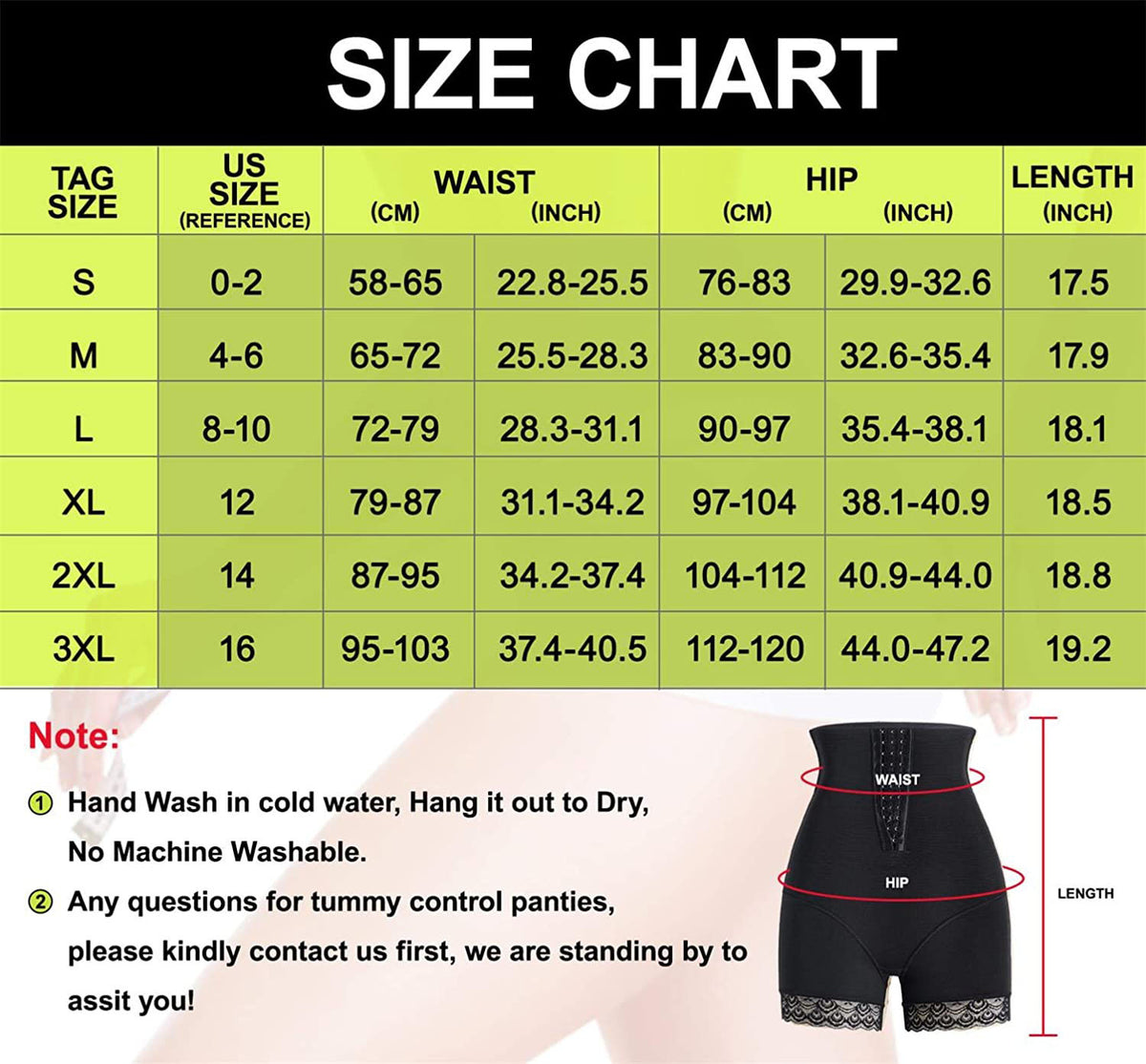 Women High Waist Adjustable Cincher Butt Lifter With Lace Edge Size Chart - Nebility