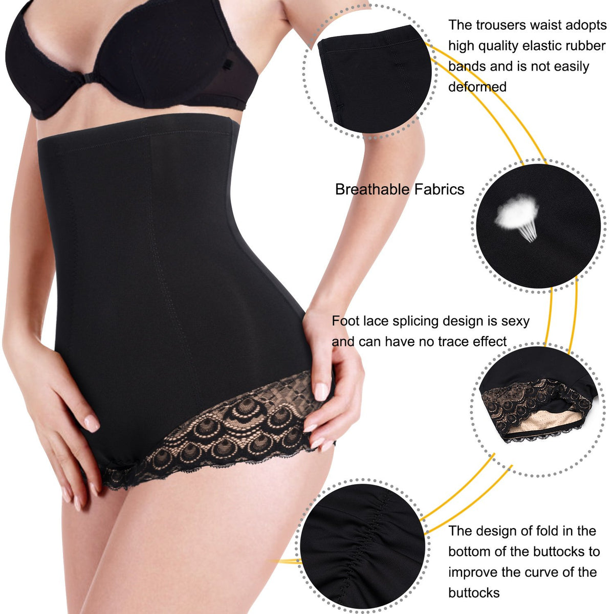 Women Tummy Control Slimmer Lace Briefs High Waist Underwear - Nebility