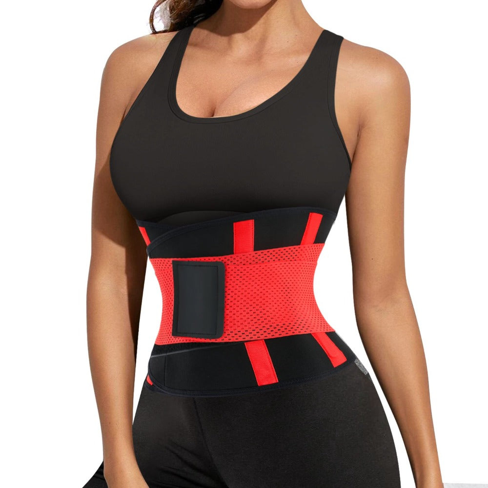 Red Velcro Workout Slimming Belt Stomach Waist Trainer For Women - Nebility